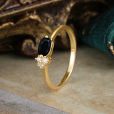 Black Onyx Oval Cut Ring with Side Stone Bold Promise Style